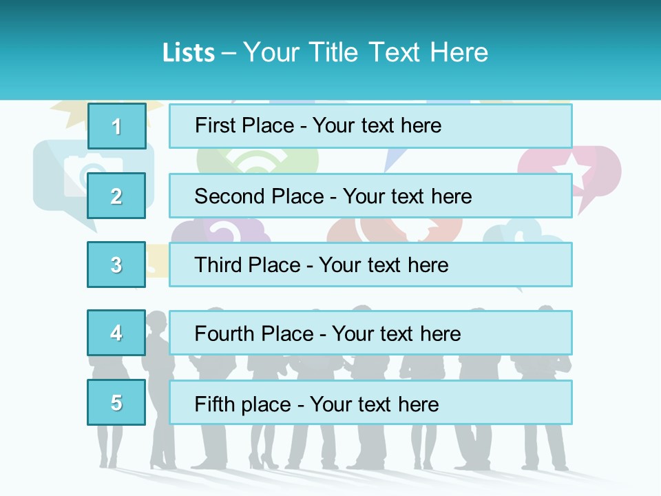 A Group Of People Standing Next To Each Other With Speech Bubbles Above Them PowerPoint Template