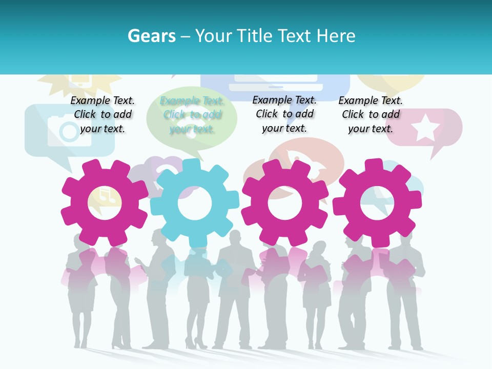 A Group Of People Standing Next To Each Other With Speech Bubbles Above Them PowerPoint Template