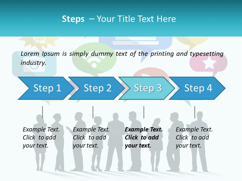A Group Of People Standing Next To Each Other With Speech Bubbles Above Them PowerPoint Template