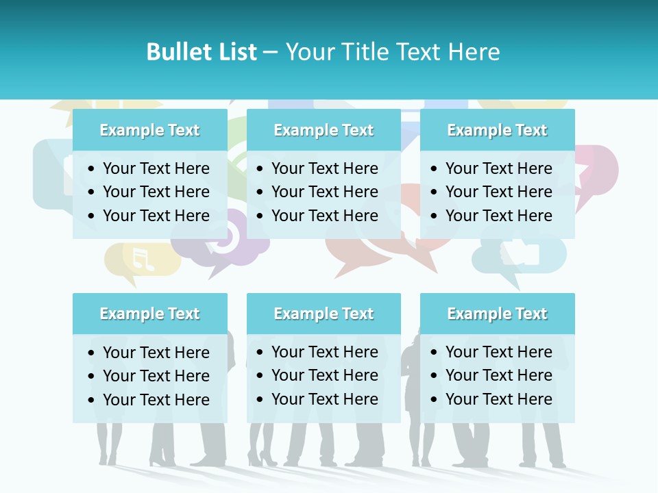 A Group Of People Standing Next To Each Other With Speech Bubbles Above Them PowerPoint Template