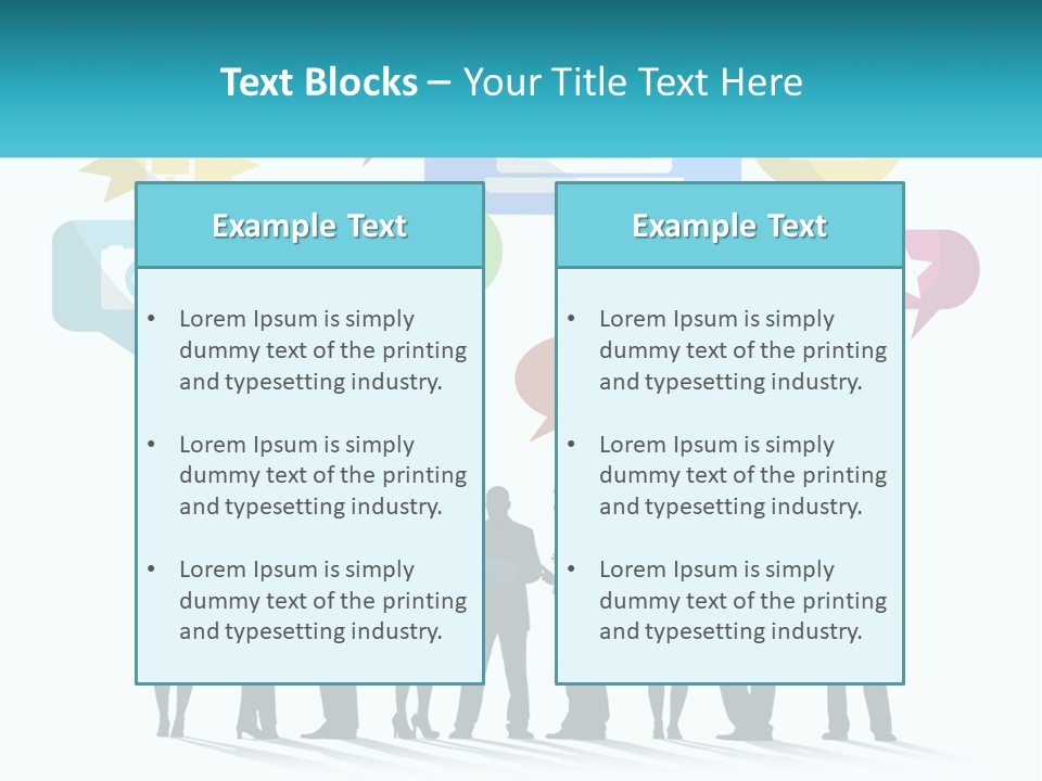 A Group Of People Standing Next To Each Other With Speech Bubbles Above Them PowerPoint Template