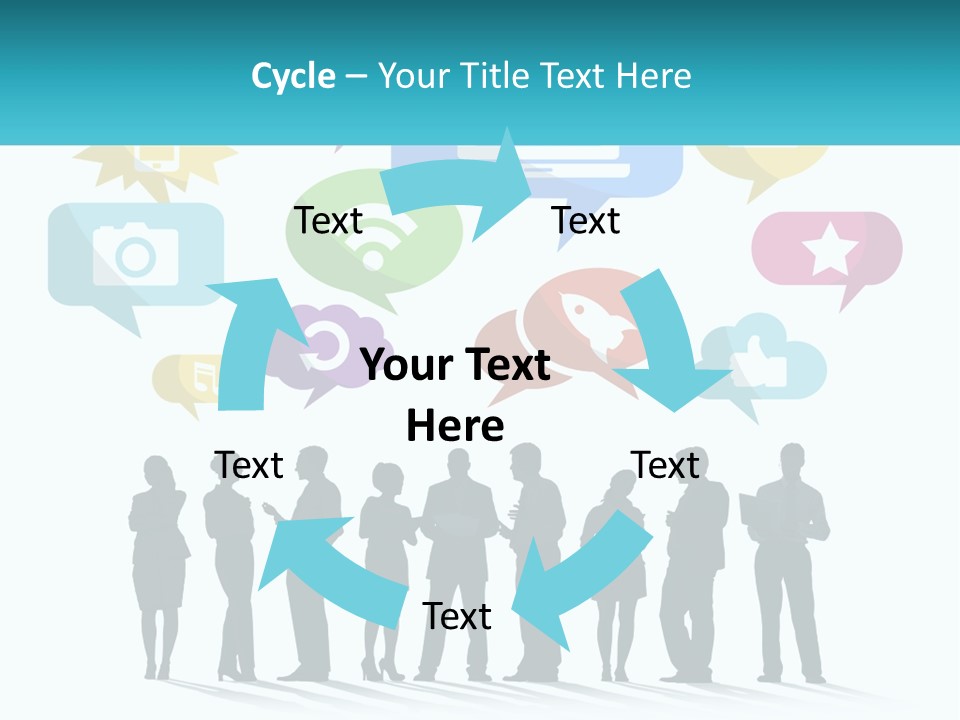 A Group Of People Standing Next To Each Other With Speech Bubbles Above Them PowerPoint Template