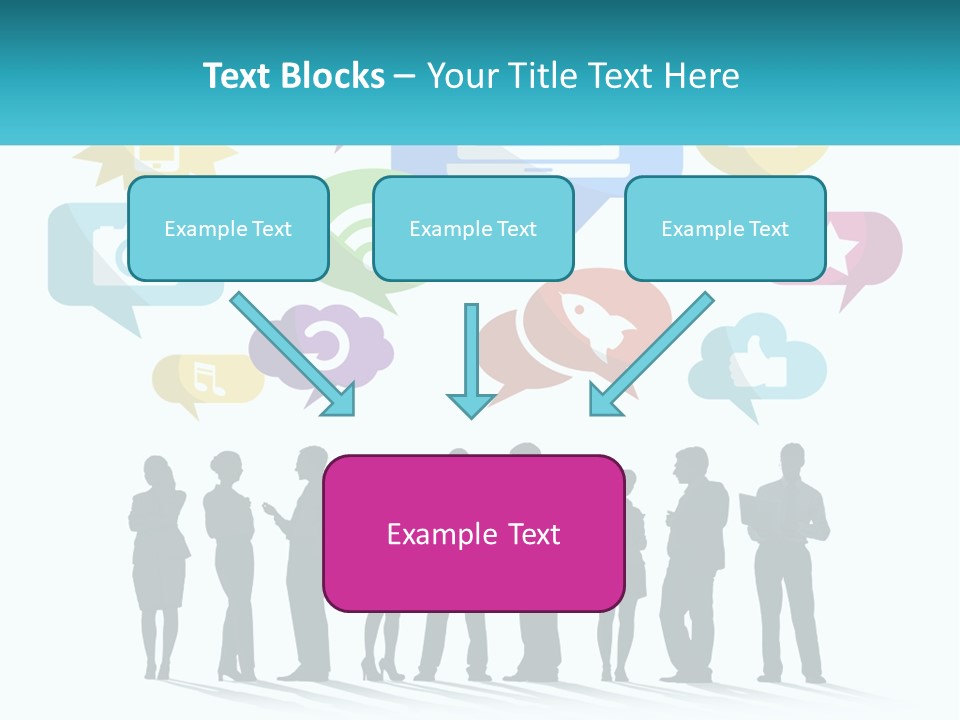 A Group Of People Standing Next To Each Other With Speech Bubbles Above Them PowerPoint Template