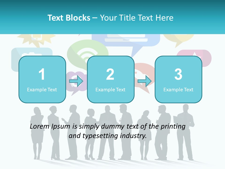 A Group Of People Standing Next To Each Other With Speech Bubbles Above Them PowerPoint Template