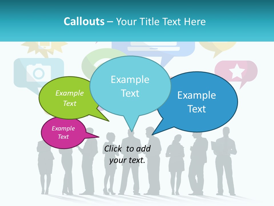 A Group Of People Standing Next To Each Other With Speech Bubbles Above Them PowerPoint Template