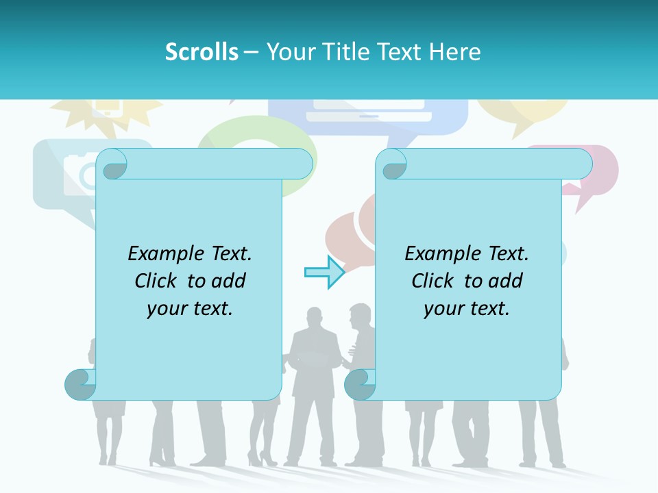 A Group Of People Standing Next To Each Other With Speech Bubbles Above Them PowerPoint Template