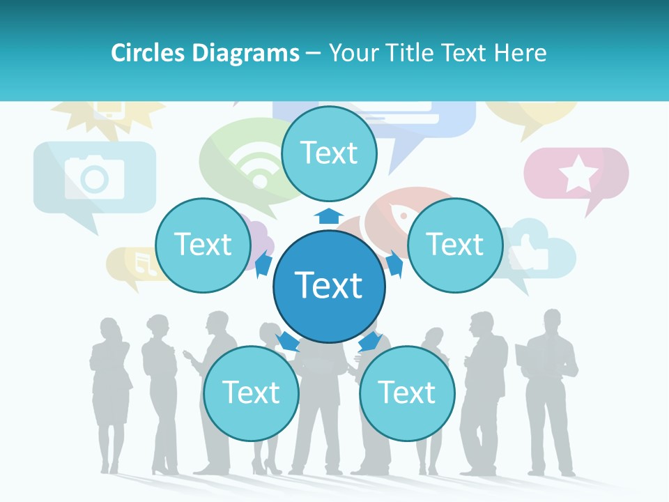 A Group Of People Standing Next To Each Other With Speech Bubbles Above Them PowerPoint Template