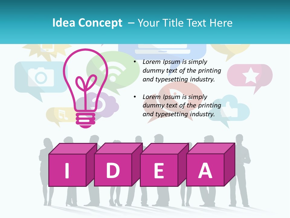 A Group Of People Standing Next To Each Other With Speech Bubbles Above Them PowerPoint Template