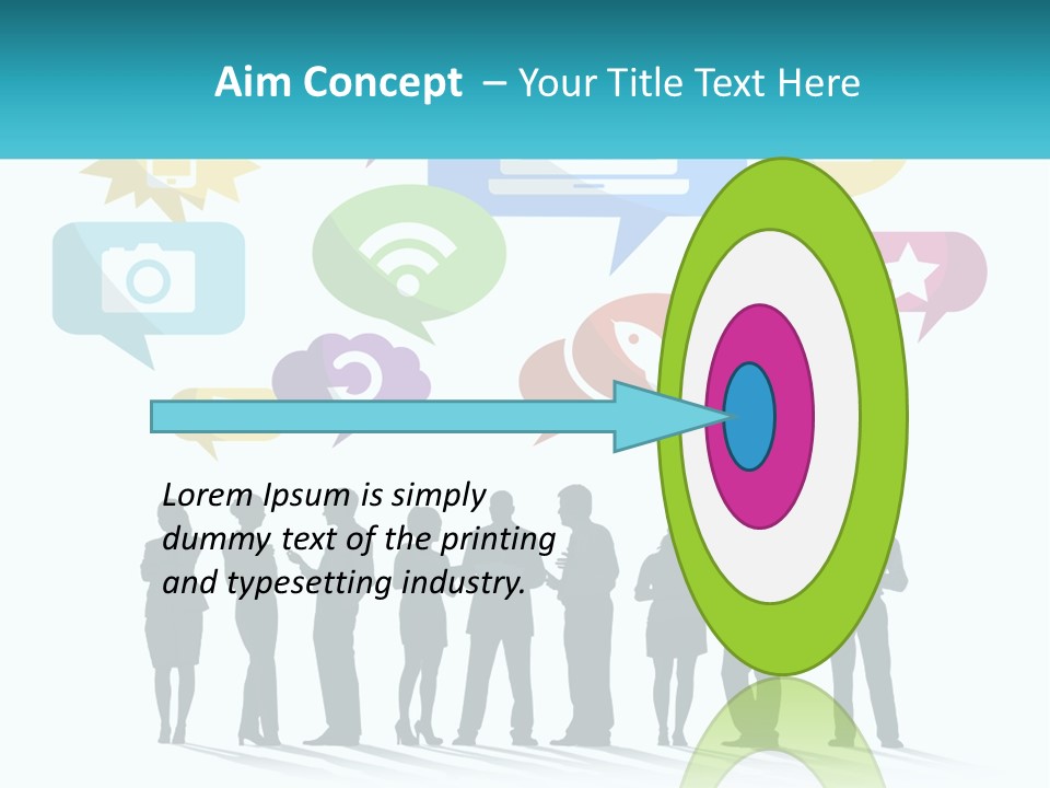 A Group Of People Standing Next To Each Other With Speech Bubbles Above Them PowerPoint Template