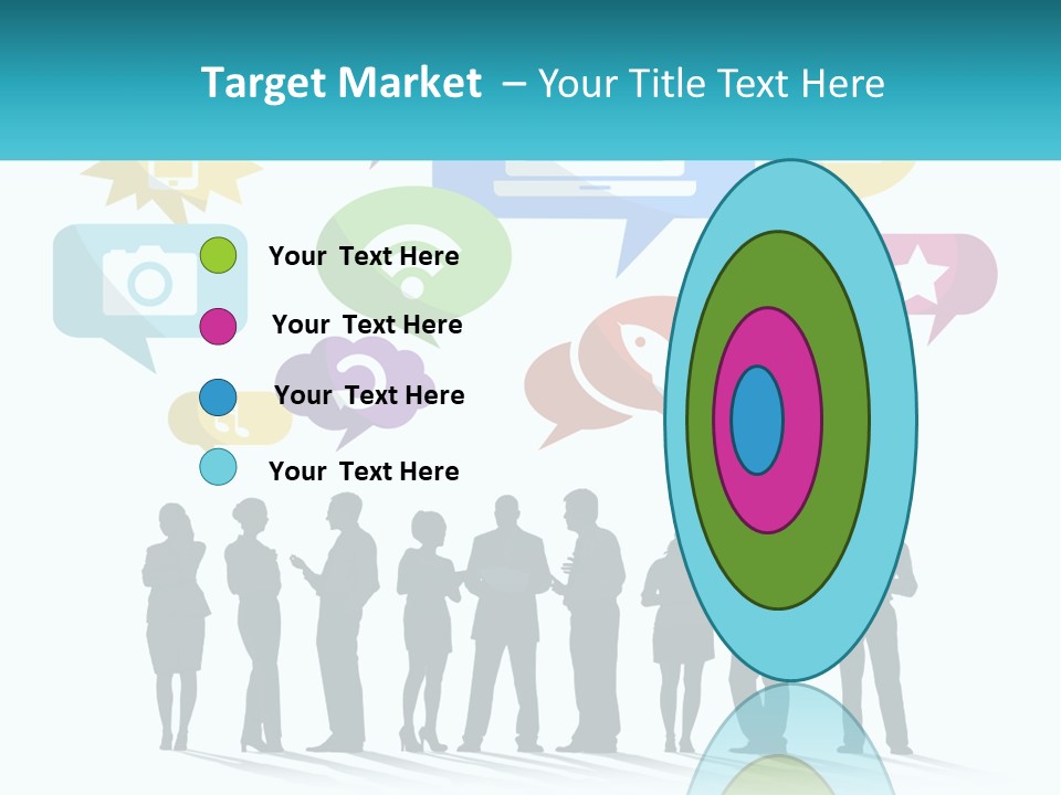 A Group Of People Standing Next To Each Other With Speech Bubbles Above Them PowerPoint Template