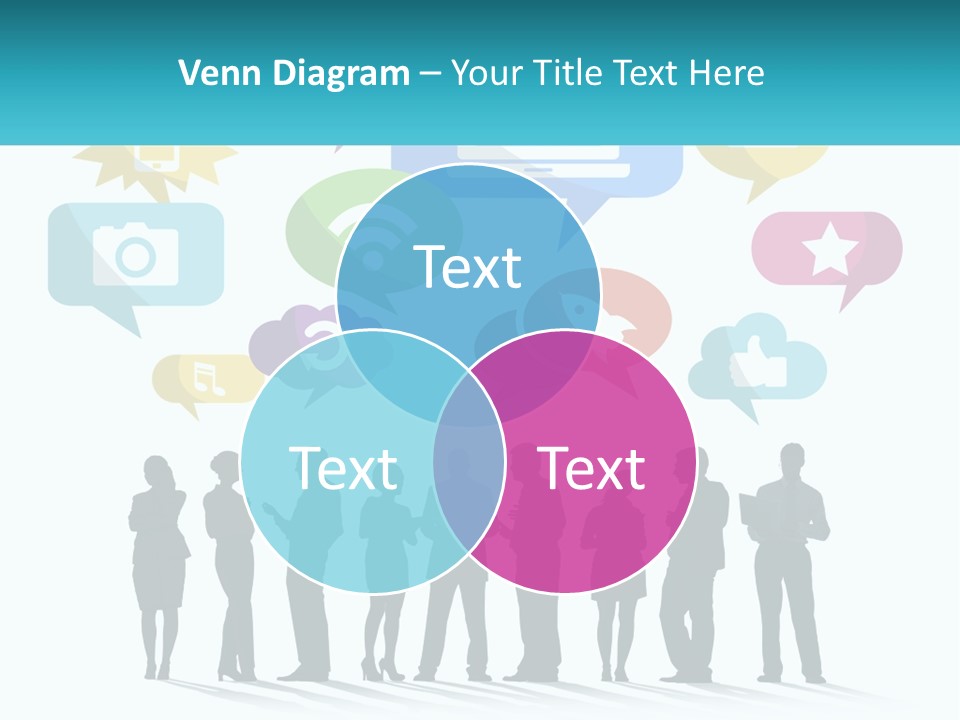 A Group Of People Standing Next To Each Other With Speech Bubbles Above Them PowerPoint Template