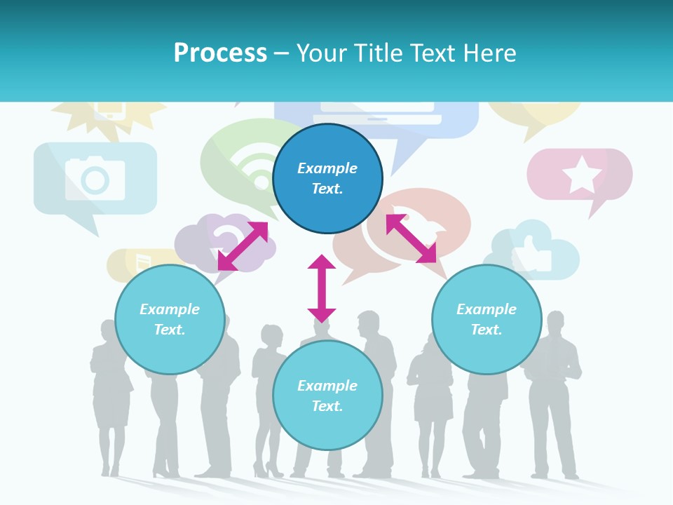 A Group Of People Standing Next To Each Other With Speech Bubbles Above Them PowerPoint Template