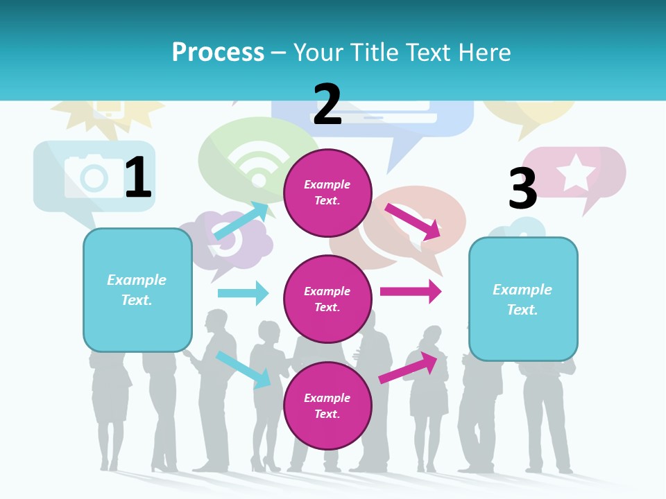 A Group Of People Standing Next To Each Other With Speech Bubbles Above Them PowerPoint Template