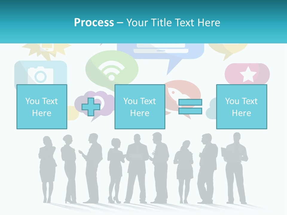 A Group Of People Standing Next To Each Other With Speech Bubbles Above Them PowerPoint Template