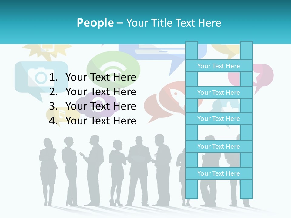 A Group Of People Standing Next To Each Other With Speech Bubbles Above Them PowerPoint Template