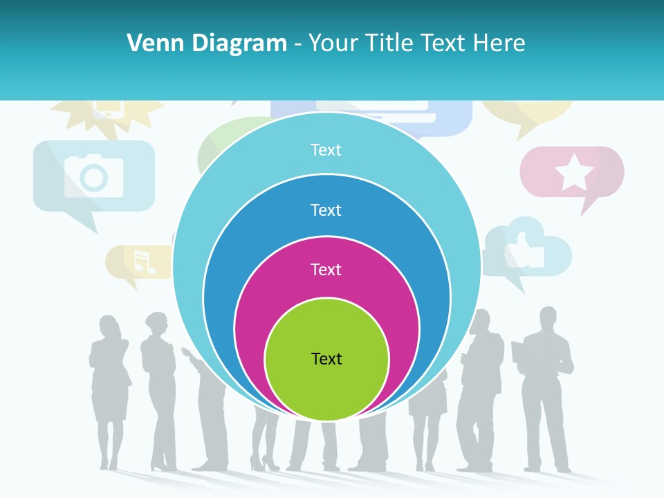 A Group Of People Standing Next To Each Other With Speech Bubbles Above Them PowerPoint Template