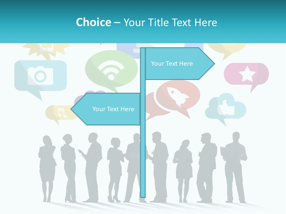 A Group Of People Standing Next To Each Other With Speech Bubbles Above Them PowerPoint Template