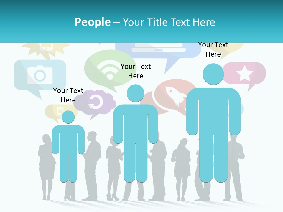 A Group Of People Standing Next To Each Other With Speech Bubbles Above Them PowerPoint Template