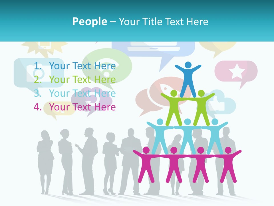 A Group Of People Standing Next To Each Other With Speech Bubbles Above Them PowerPoint Template