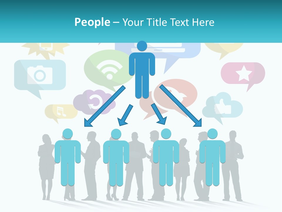 A Group Of People Standing Next To Each Other With Speech Bubbles Above Them PowerPoint Template