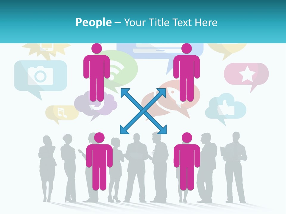 A Group Of People Standing Next To Each Other With Speech Bubbles Above Them PowerPoint Template