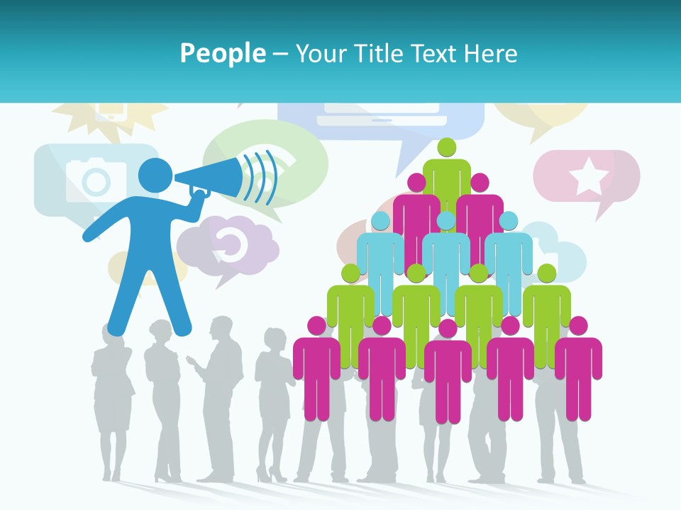 A Group Of People Standing Next To Each Other With Speech Bubbles Above Them PowerPoint Template