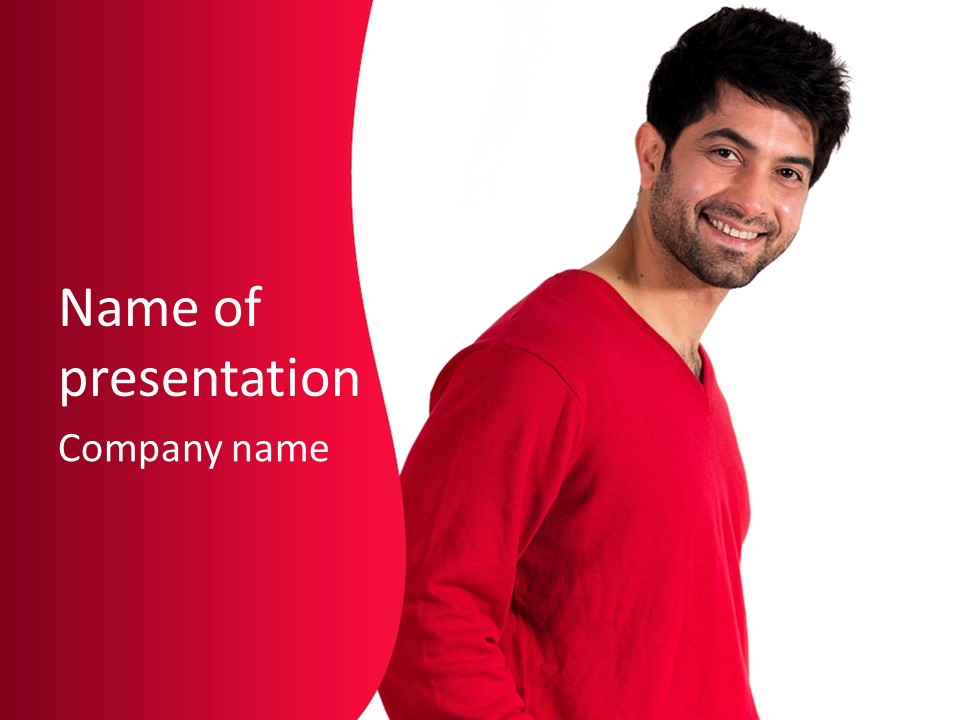 A Man In A Red Shirt Is Smiling PowerPoint Template