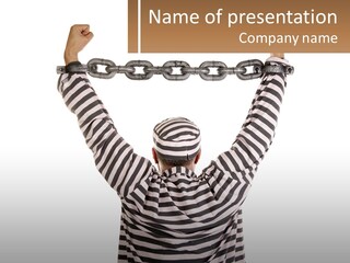 A Man In Jail Clothes Holding A Chain PowerPoint Template
