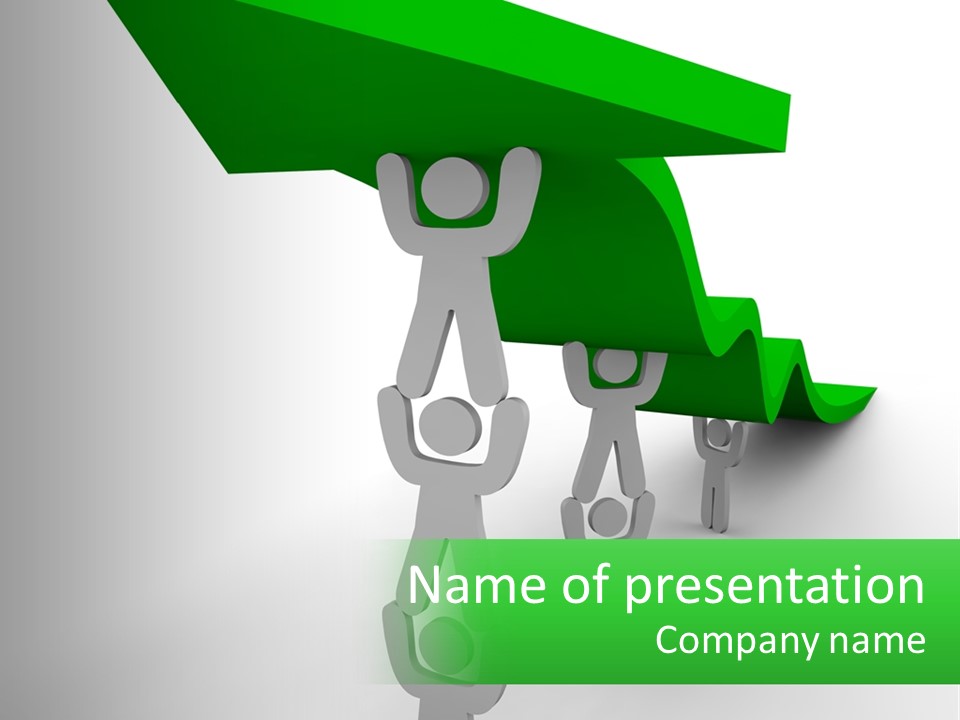 A Group Of People Holding Up A Green Arrow PowerPoint Template
