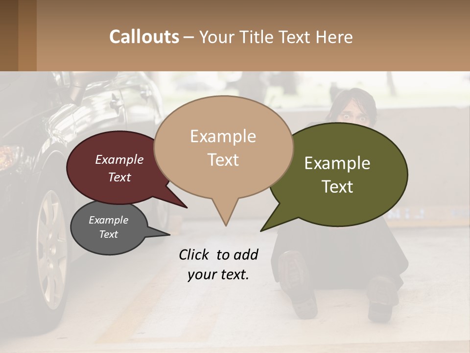 A Woman Sitting On The Ground In Front Of A Car PowerPoint Template