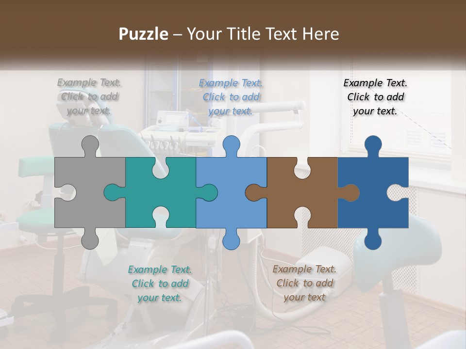 A Dentist Office With A Blue Chair And A White Chair PowerPoint Template