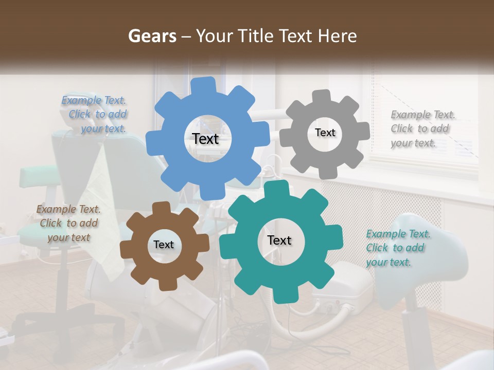 A Dentist Office With A Blue Chair And A White Chair PowerPoint Template