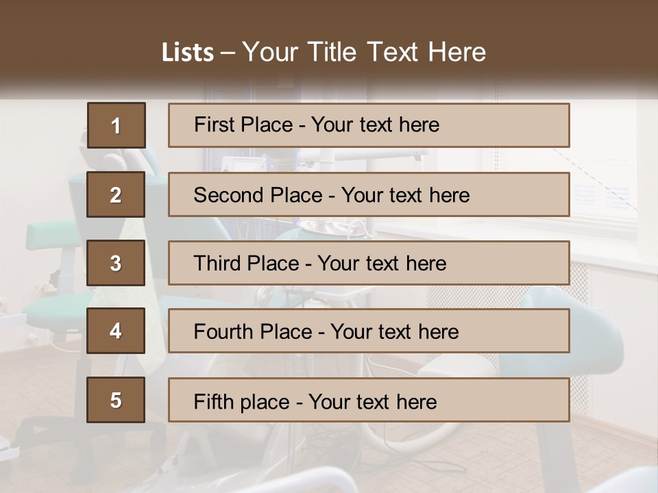 A Dentist Office With A Blue Chair And A White Chair PowerPoint Template