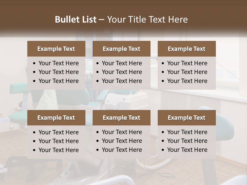 A Dentist Office With A Blue Chair And A White Chair PowerPoint Template