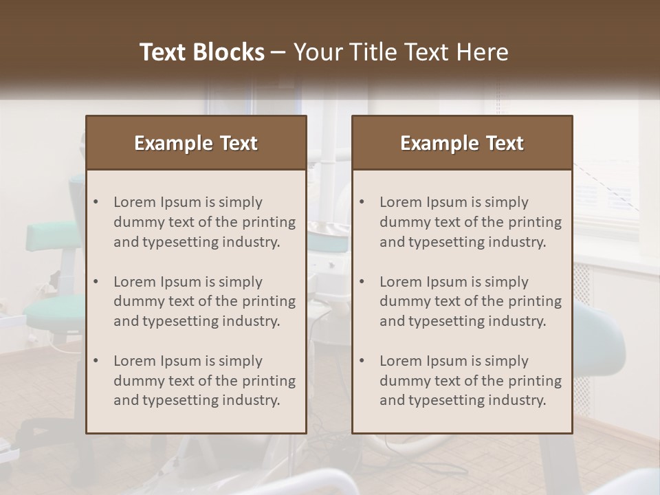 A Dentist Office With A Blue Chair And A White Chair PowerPoint Template