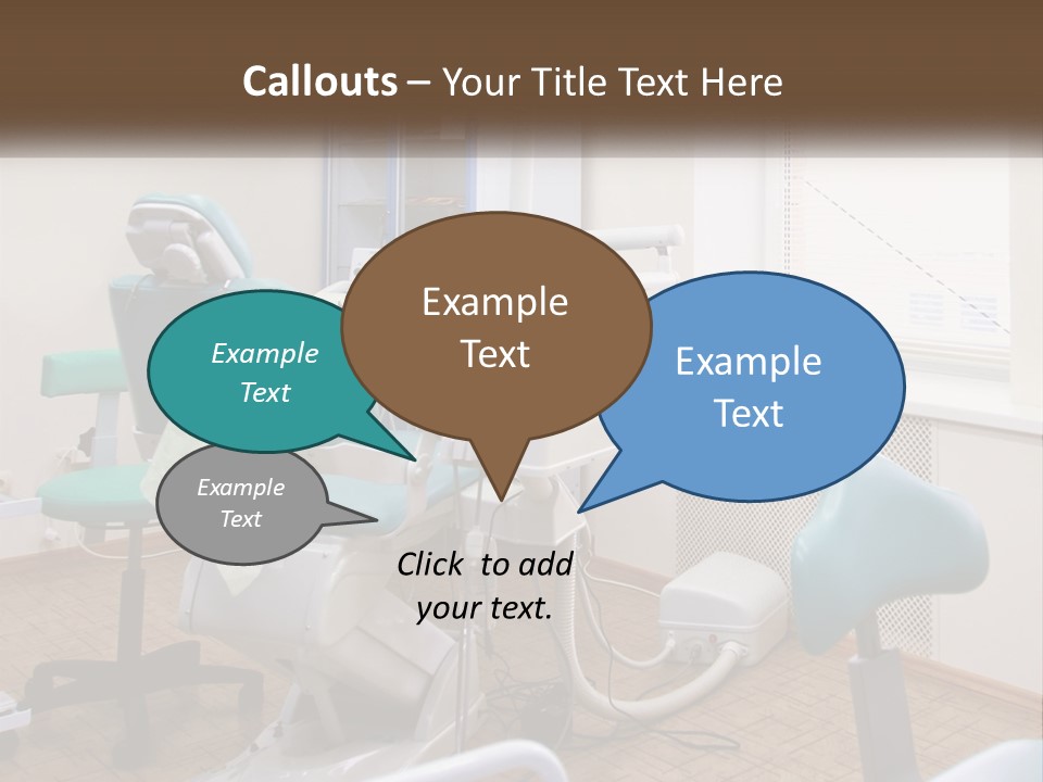 A Dentist Office With A Blue Chair And A White Chair PowerPoint Template