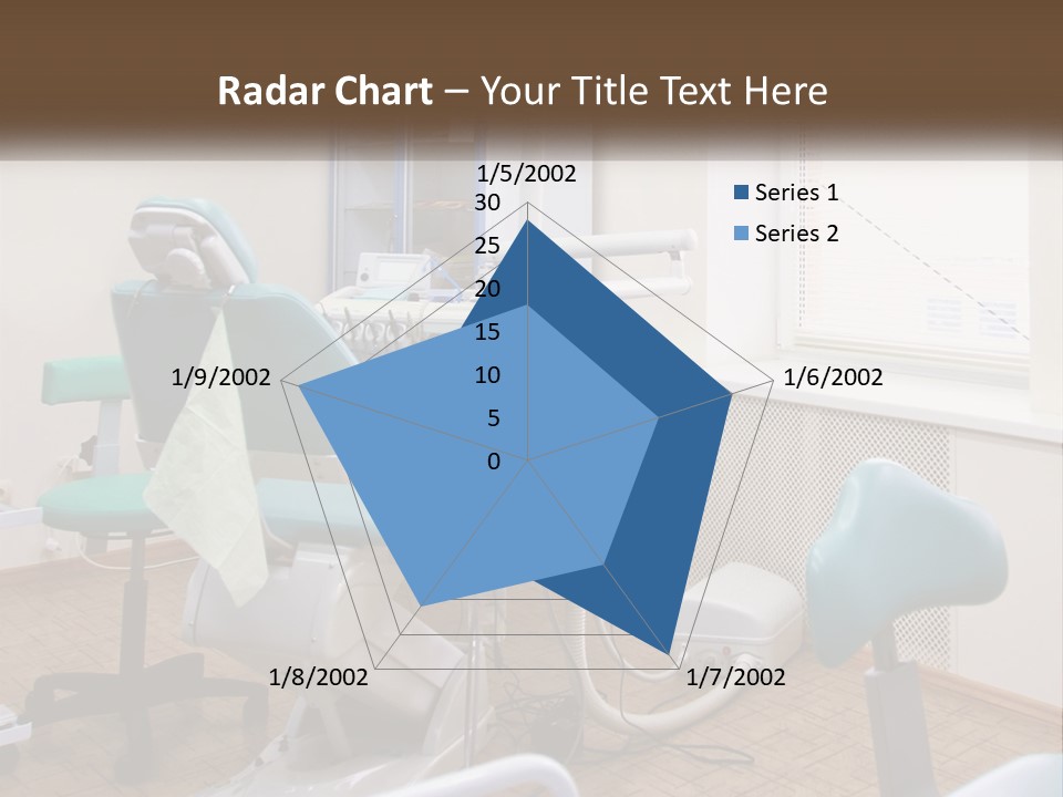 A Dentist Office With A Blue Chair And A White Chair PowerPoint Template