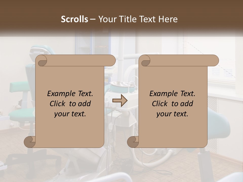 A Dentist Office With A Blue Chair And A White Chair PowerPoint Template