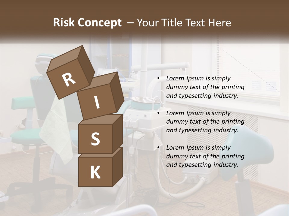 A Dentist Office With A Blue Chair And A White Chair PowerPoint Template