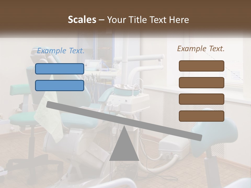 A Dentist Office With A Blue Chair And A White Chair PowerPoint Template