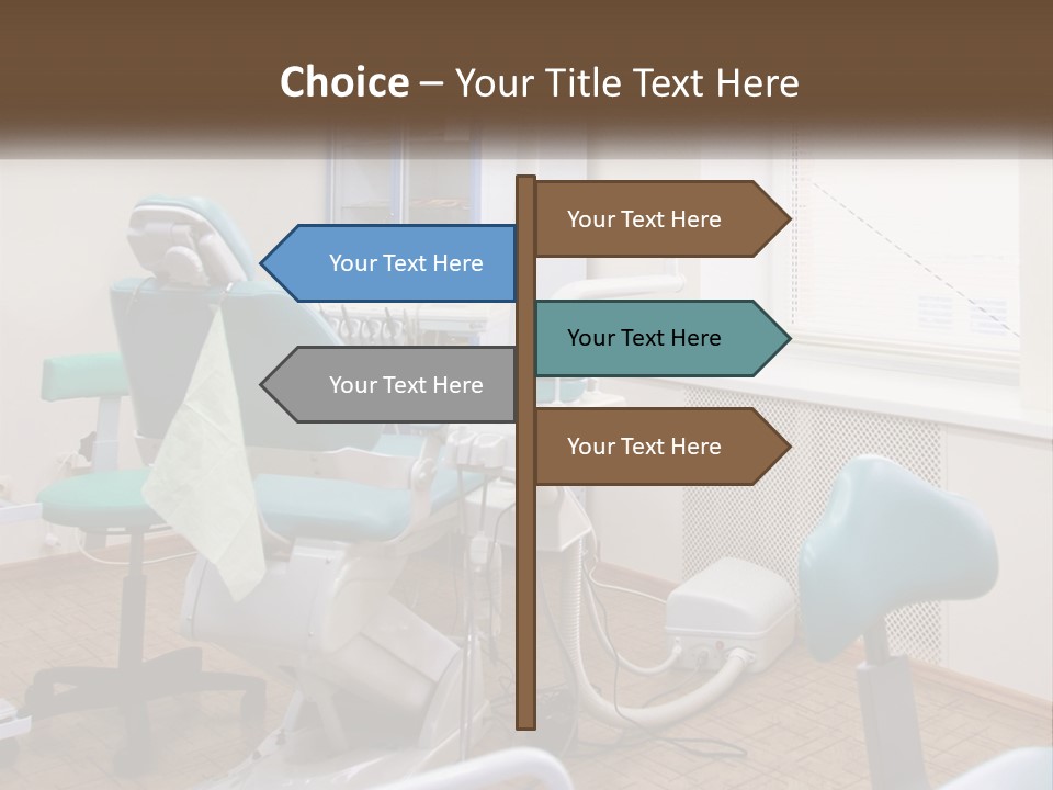 A Dentist Office With A Blue Chair And A White Chair PowerPoint Template