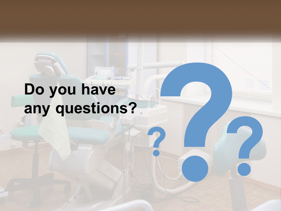 A Dentist Office With A Blue Chair And A White Chair PowerPoint Template