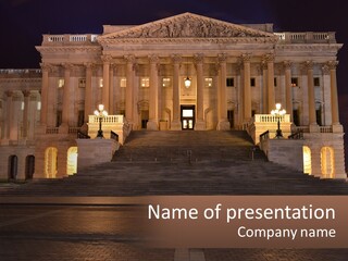 A Large Building With Steps Leading Up To It PowerPoint Template