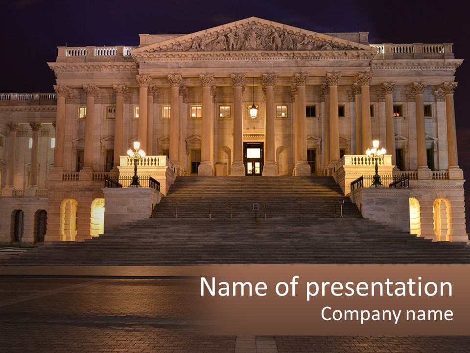 A Large Building With Steps Leading Up To It PowerPoint Template