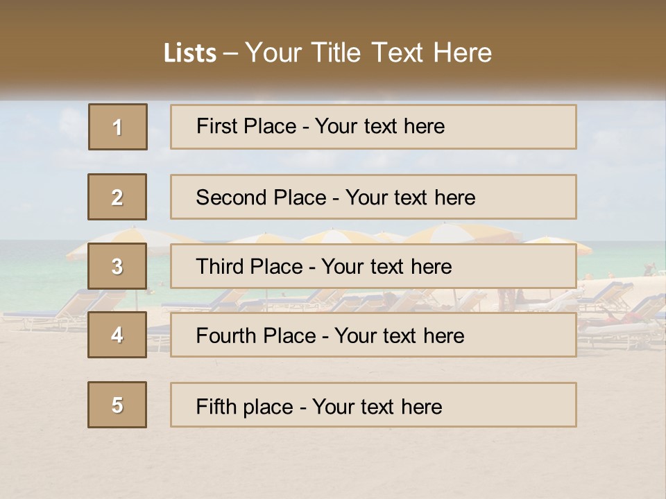 A Group Of Lawn Chairs And Umbrellas On A Beach PowerPoint Template