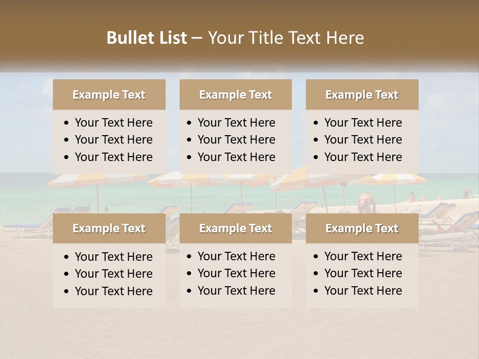 A Group Of Lawn Chairs And Umbrellas On A Beach PowerPoint Template
