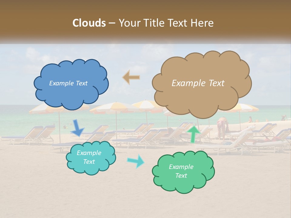 A Group Of Lawn Chairs And Umbrellas On A Beach PowerPoint Template