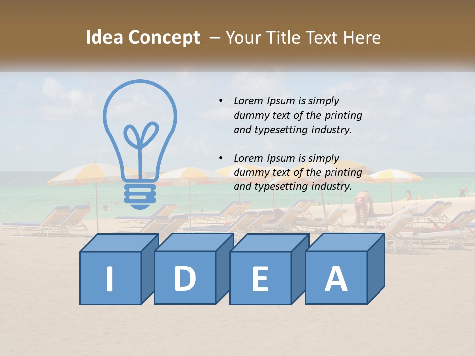 A Group Of Lawn Chairs And Umbrellas On A Beach PowerPoint Template