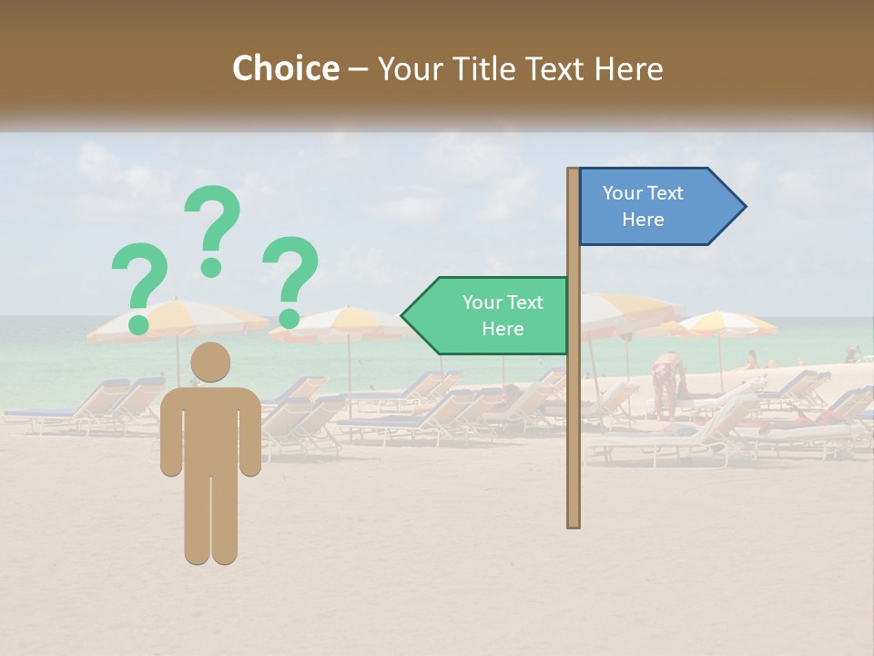 A Group Of Lawn Chairs And Umbrellas On A Beach PowerPoint Template