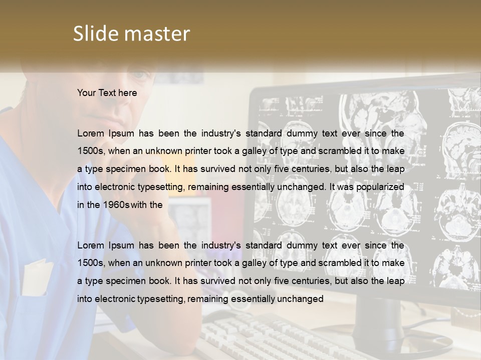 A Man In Scrubs Sitting In Front Of A Computer PowerPoint Template